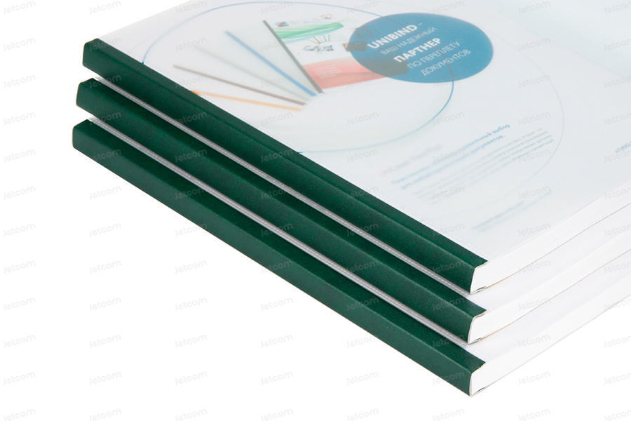 JFSTELA307DG Пластиковая термообложка, А3 альбом, размер 07 мм, темно-зеленый корешок, набор (корешок + прозрачный пластик), Unibind (50 шт/упак)